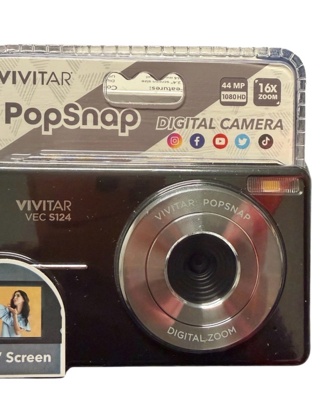 Vivitar PopSnap VEC S124 Black Digital Camera - 44MP, 16x Zoom